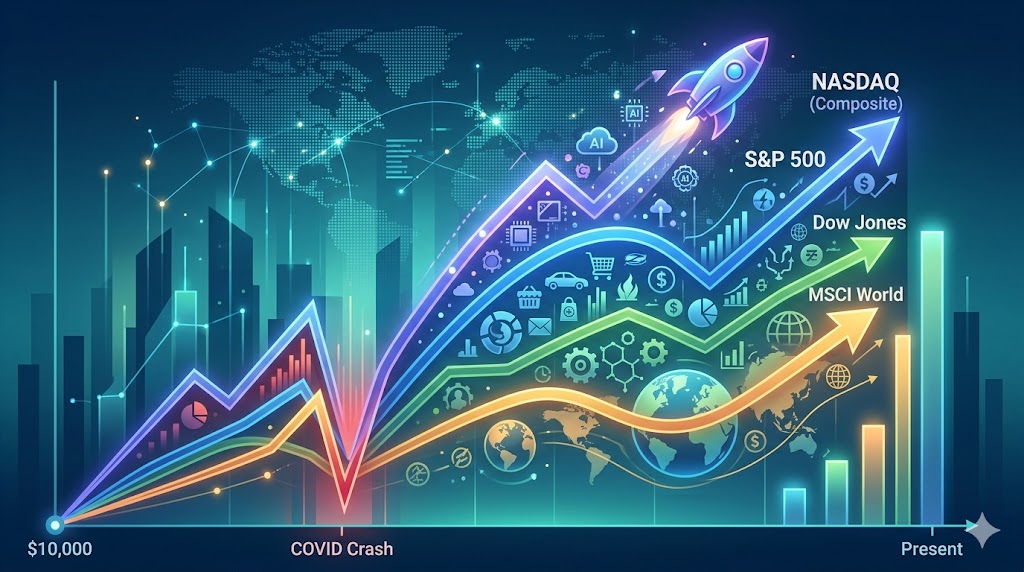 What If You Invested $10,000 Before the Covid Crash? S&P 500 vs NASDAQ vs Dow Jones vs MSCI World